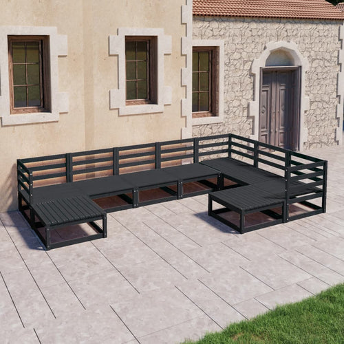 Set mobilier de grădină, 9 piese, negru, lemn masiv de pin