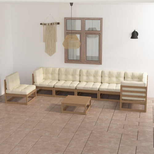 Set mobilier de grădină cu perne, 8 piese, lemn masiv pin