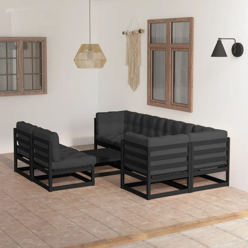 Set mobilier de grădină cu perne, 8 piese, lemn masiv de pin