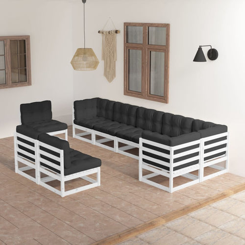 Set mobilier de grădină cu perne, 9 piese, lemn masiv de pin