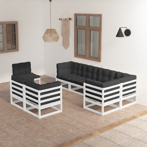 Set mobilier de grădină cu perne, 8 piese, lemn masiv de pin