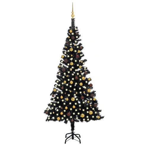 Brad Crăciun pre-iluminat cu set globuri, negru, 240 cm, PVC Lando