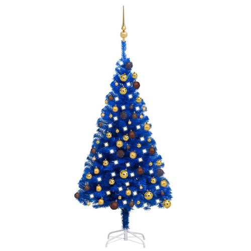 Brad Crăciun pre-iluminat cu set globuri, albastru, 120 cm, PVC Lando