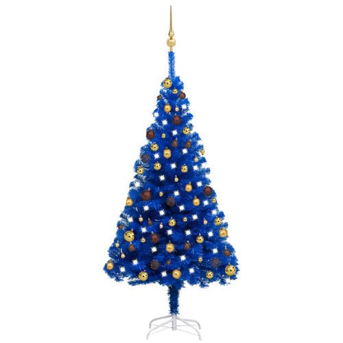 Brad Crăciun pre-iluminat cu set globuri, albastru, 150 cm, PVC Lando