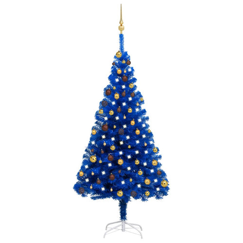 Brad Crăciun pre-iluminat cu set globuri, albastru, 180 cm, PVC Lando