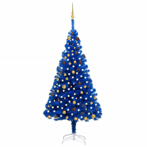 Brad Crăciun pre-iluminat cu set globuri, albastru, 210 cm, PVC Lando