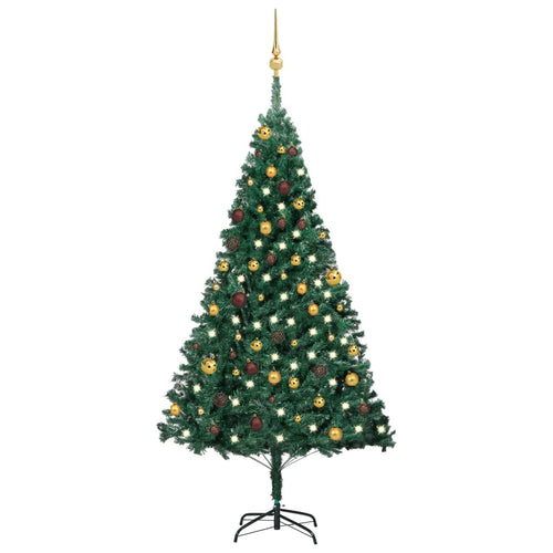 Brad Crăciun pre-iluminat cu set globuri, verde, 180 cm, PVC Lando