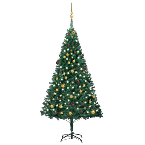 Brad de Crăciun pre-iluminat cu set globuri, verde, 210 cm, PVC Lando