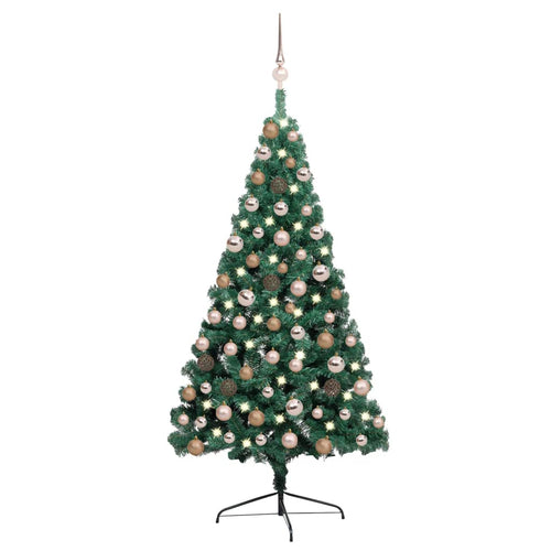 Brad Crăciun artificial pre-iluminat set globuri verde 120 cm