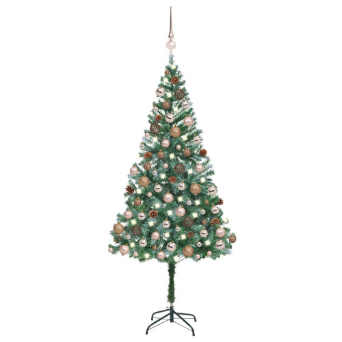 Brad Crăciun artificial pre-iluminat globuri/conuri pin 180 cm