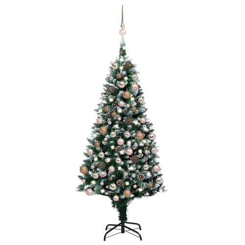 Brad Crăciun artificial pre-iluminat globuri/conuri pin 150 cm