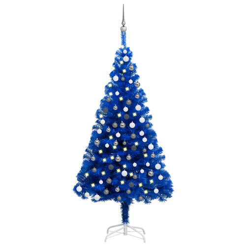 Brad Crăciun pre-iluminat cu set globuri, albastru, 120 cm, PVC