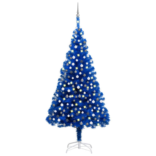 Brad Crăciun pre-iluminat cu set globuri, albastru, 240 cm, PVC