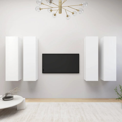 Comode TV, 4 buc., alb, 30,5x30x110 cm, lemn prelucrat Lando