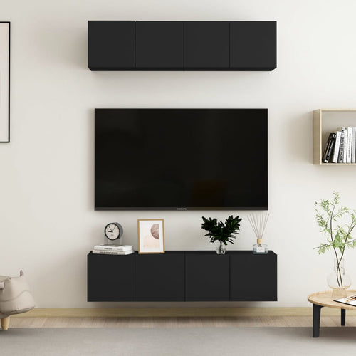 Dulapuri TV, 4 piese, negru, 60x30x30 cm, lemn prelucrat Lando