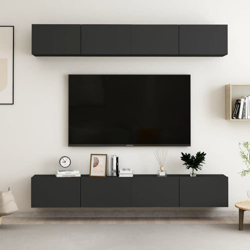 Dulapuri TV, 4 buc., negru, 100x30x30 cm, lemn prelucrat Lando