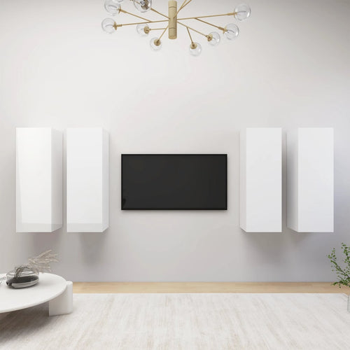 Dulap TV, 4 buc, alb extralucios, 30,5x30x90 cm, lemn prelucrat Lando