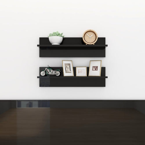 Rafturi de perete 2 buc., negru extralucios, 60x11,5x18 cm, PAL Lando