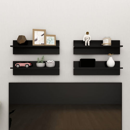 Rafturi de perete 4 buc., negru extralucios, 60x11,5x18 cm, PAL Lando