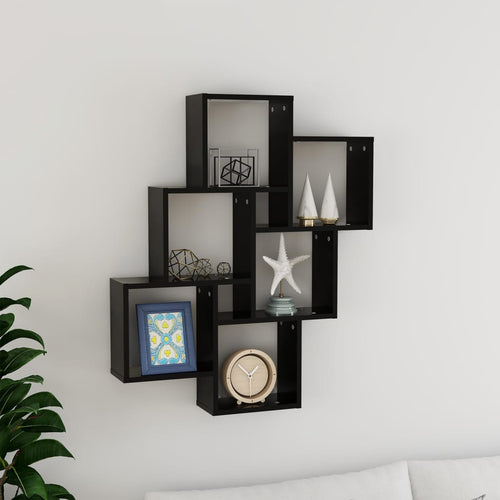 Raft de perete cub, negru, 78x15x93 cm, PAL Lando