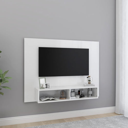 Comodă TV de perete, alb extralucios, 120x23,5x90 cm, PAL Lando