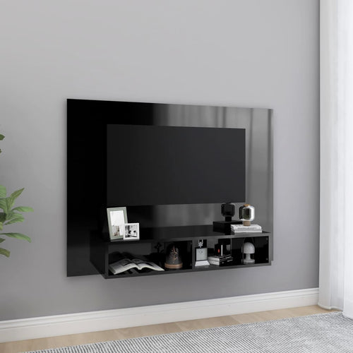 Comodă TV de perete, negru extralucios, 120x23,5x90 cm, PAL Lando