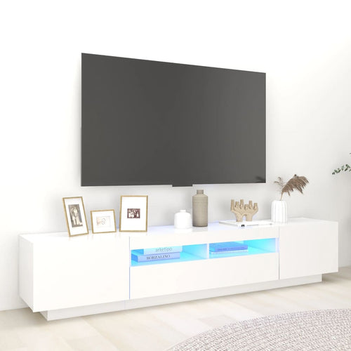 Comodă TV cu lumini LED, alb, 200x35x40cm Lando