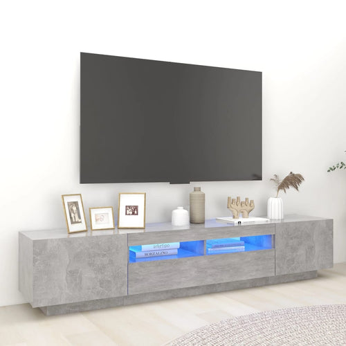 Comodă TV cu lumini LED, gri beton, 200x35x40 cm Lando