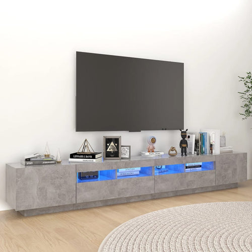 Comodă TV cu lumini LED, gri beton, 260x35x40 cm Lando