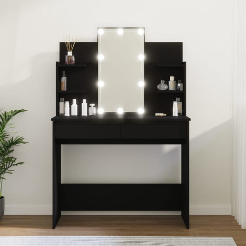 Masă de toaletă cu LED, negru, 96x40x142 cm