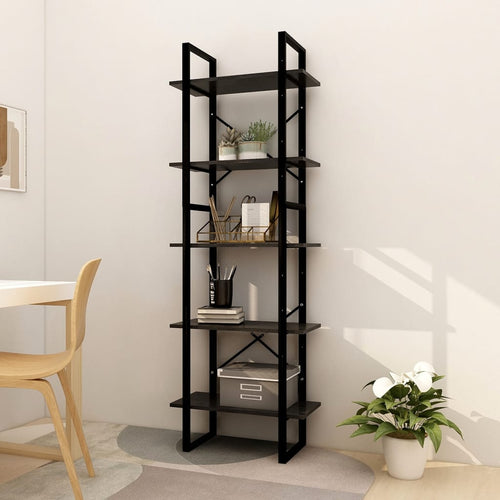 Bibliotecă cu 5 rafturi, negru, 60x30x175 cm, lemn de pin Lando