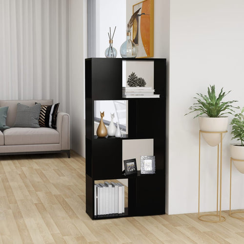 Bibliotecă/Separator cameră, negru, 60x24x124,5 cm, PAL Lando