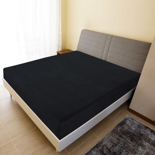 Cearșaf de pat cu elastic, 2 buc., negru, 140x200 cm, bumbac Lando