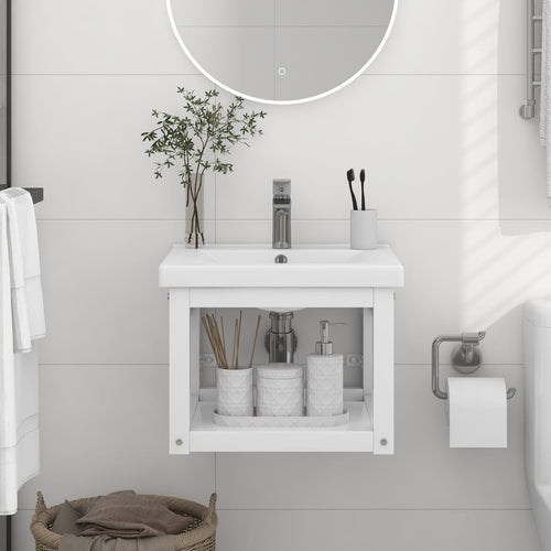 Cadru chiuvetă de baie pentru perete, alb, 40x38x31 cm, fier Lando