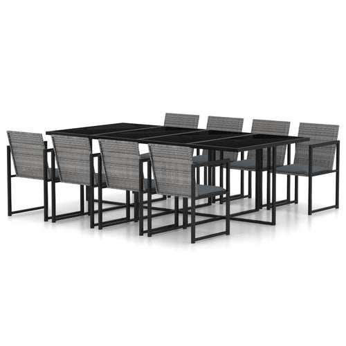 Set mobilier de grădină cu perne, 9 piese, gri, poliratan