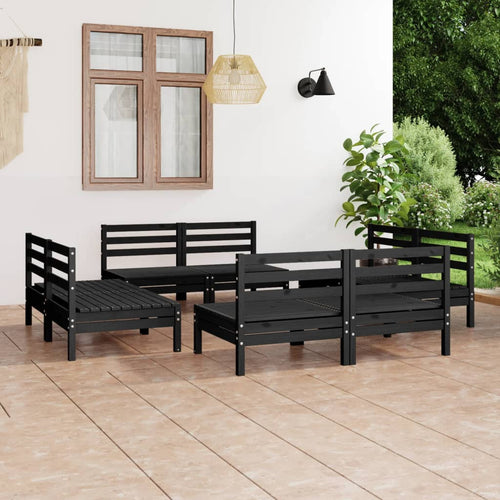 Set mobilier de grădină, 8 piese, negru, lemn masiv de pin