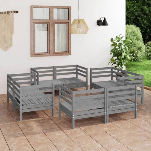 Set mobilier de grădină, 8 piese, gri, lemn masiv de pin