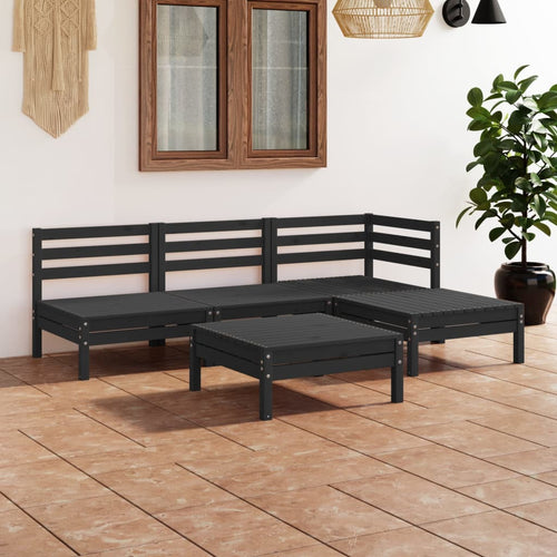 Set mobilier de grădină, 5 piese, negru, lemn masiv de pin