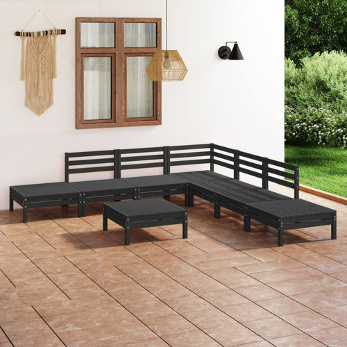 Set mobilier de grădină, 8 piese, negru, lemn masiv de pin