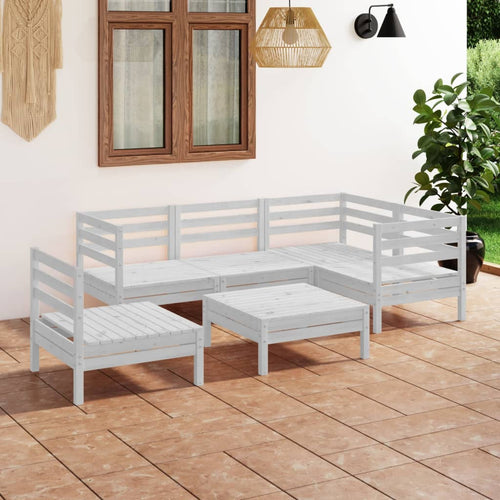 Set mobilier de grădină, 6 piese, alb, lemn masiv de pin