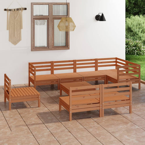 Set mobilier de grădină, 9 piese, maro miere, lemn masiv de pin