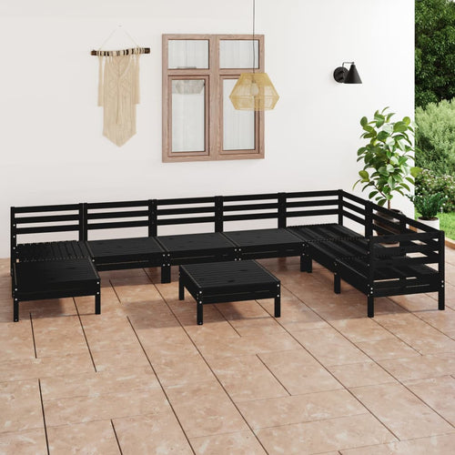 Set mobilier de grădină, 9 piese, negru, lemn masiv de pin