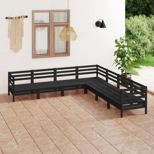 Set mobilier de grădină, 7 piese, negru, lemn masiv de pin