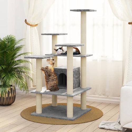 Ansamblu pisici, stâlpi din funie sisal, gri deschis, 110 cm Lando