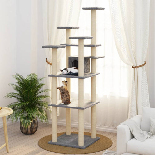 Ansamblu pisici, stâlpi din funie sisal, gri deschis, 171 cm Lando