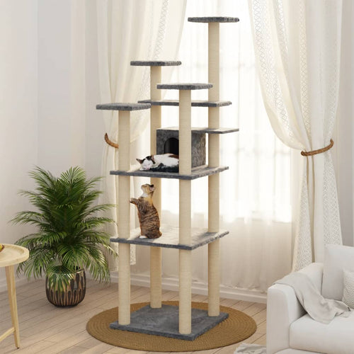Ansamblu pisici, stâlpi din funie sisal, gri închis, 171 cm Lando
