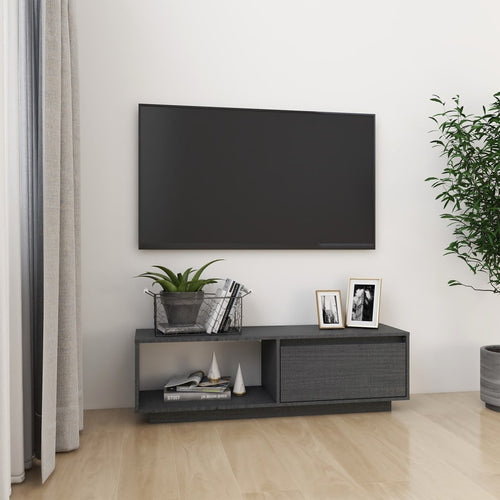 Comodă TV, gri, 110x30x33,5 cm, lemn masiv de pin Lando