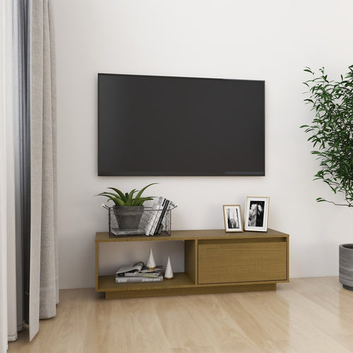 Comodă TV, maro miere, 110x30x33,5 cm, lemn masiv de pin Lando