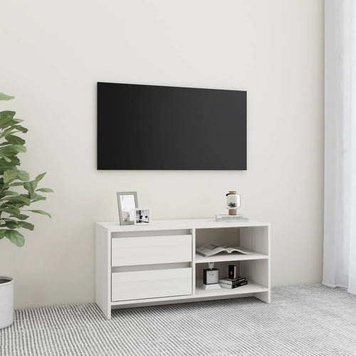 Comodă TV, alb, 80x31x39 cm, lemn masiv de pin Lando