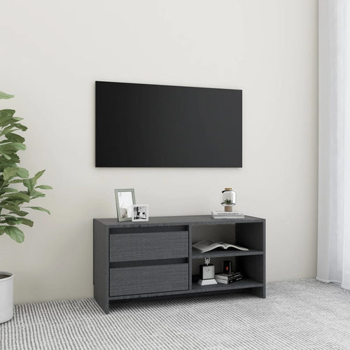Comodă TV, gri, 80x31x39 cm, lemn masiv de pin Lando